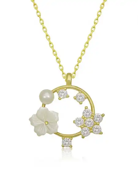 Gümüş Gold Manolya Çiçeği Yıldız Kadın Kolye