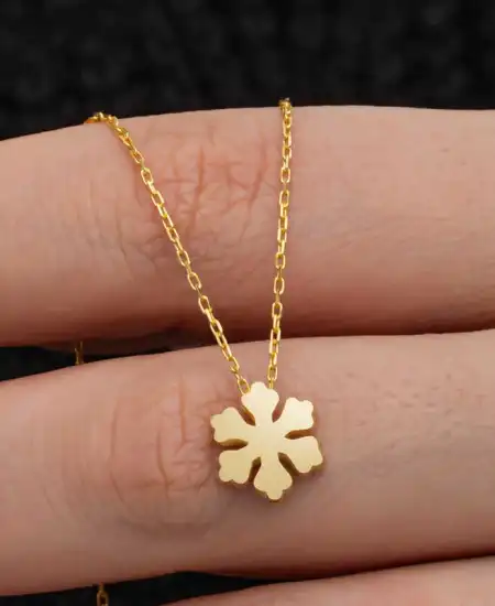 Gümüş Gold Minimal Kar Tanesi Kadın Kolye