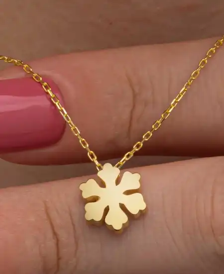 Gümüş Gold Minimal Kar Tanesi Kadın Kolye
