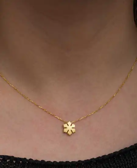 Gümüş Gold Minimal Kar Tanesi Kadın Kolye
