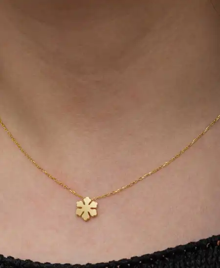 Gümüş Gold Minimal Kar Tanesi Kadın Kolye