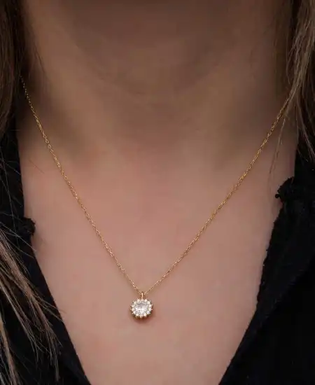 Gümüş Gold Minimal Yuvarlak Anturaj Kadın Kolye