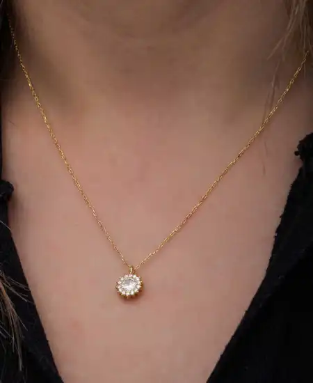 Gümüş Gold Minimal Yuvarlak Anturaj Kadın Kolye