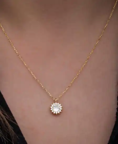 Gümüş Gold Minimal Yuvarlak Anturaj Kadın Kolye