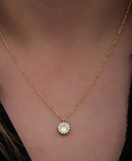 Gümüş Gold Minimal Yuvarlak Anturaj Kadın Kolye