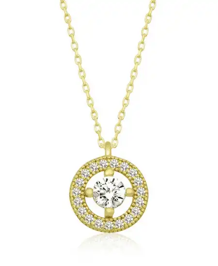 Gümüş Gold Minimal Yuvarlak Tektaş Kadın Kolye