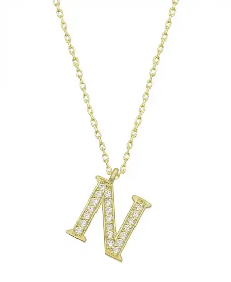 Gümüş Gold N Harfi Kadın Kolye