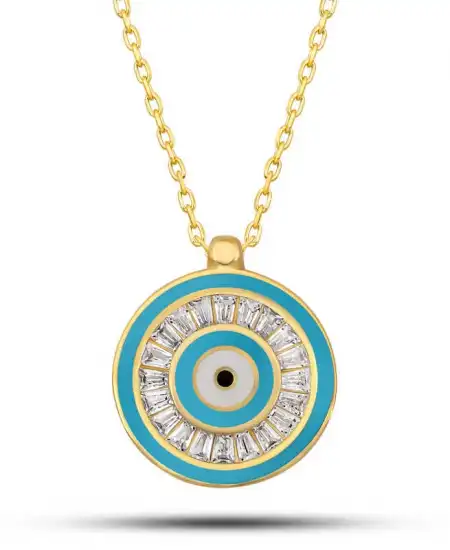 Gümüş Gold Nazar Boncuğu Kadın Kolye