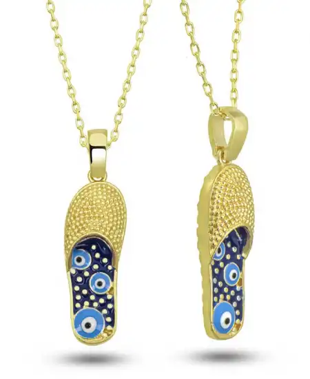 Gümüş Gold Nazar Kapalı Terlik Kadın Kolye