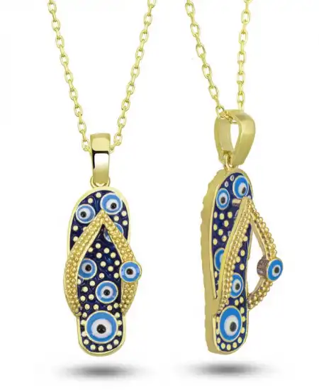 Gümüş Gold Nazar Parmak Arası Terlik Kadın Kolye