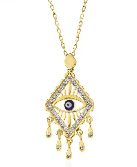 Gümüş Gold Nazarlı Göz Kadın Kolye