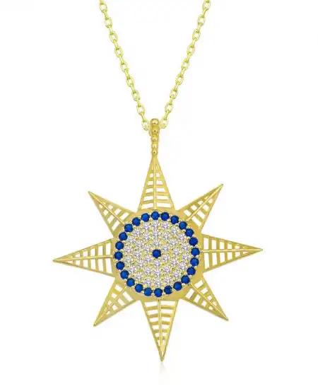 Gümüş Gold Nazarlı Kutup Yıldızı Kadın Kolye