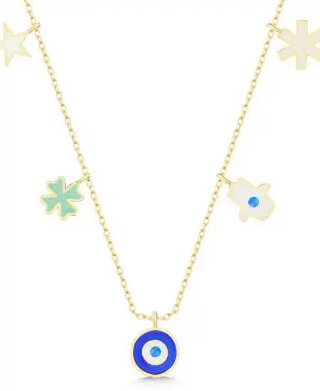 Gümüş Gold Nazarlı Şans Kadın Kolye