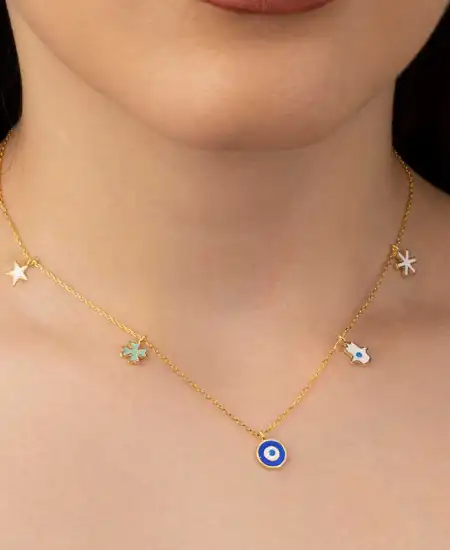 Gümüş Gold Nazarlı Şans Kadın Kolye