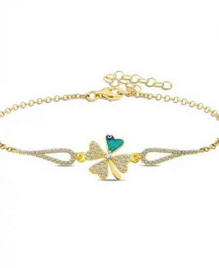 Gümüş Gold Nazarlı Yonca Bileklik