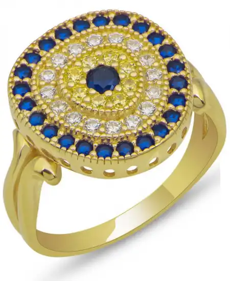 Gümüş Gold Oval Nazarlı Kadın Yüzük