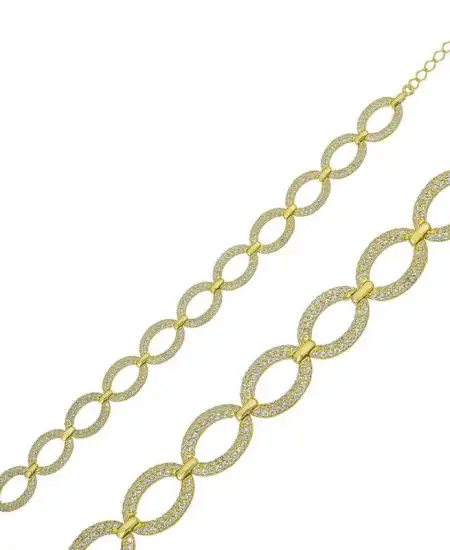 Gümüş Gold Oval Taşlı Bayan Bileklik
