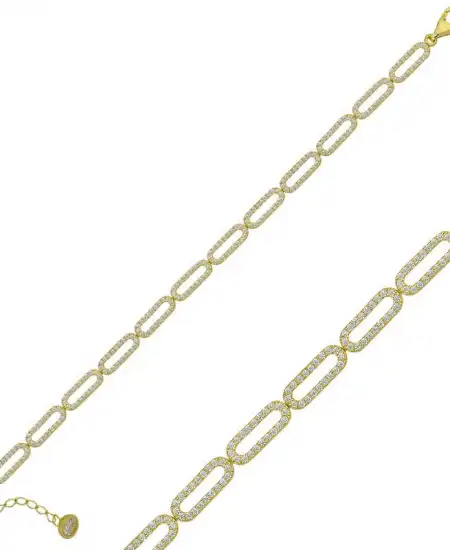 Gümüş Gold Oval Taşlı Bayan Bileklik