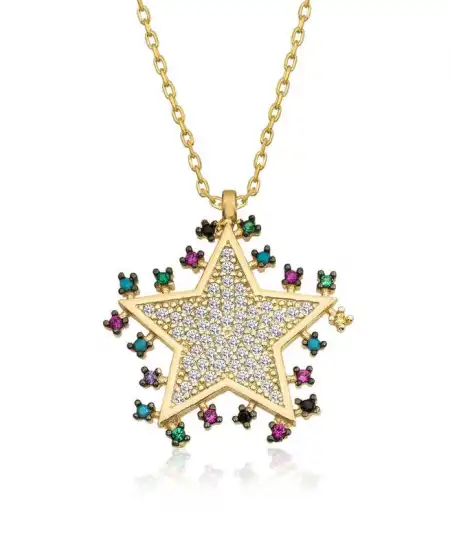 Gümüş Gold Parlayan Yıldız Kolye