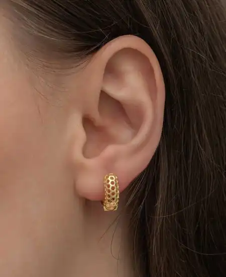 Gümüş Gold Petek Desenli Halka Kadın Küpe