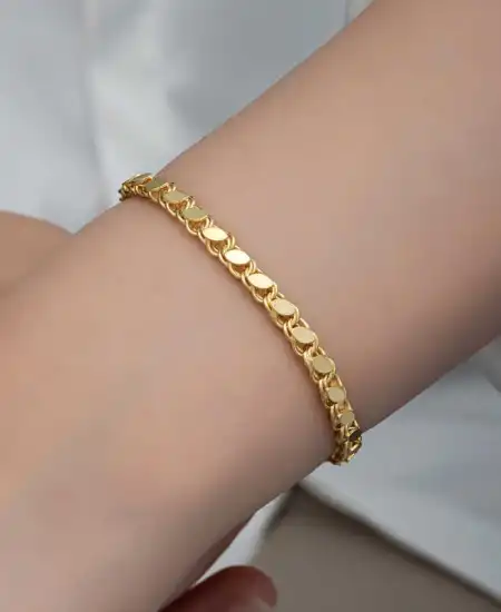 Gümüş Gold Pullu Zincir Kadın Bileklik