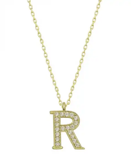 Gümüş Gold R Harfi Kadın Kolye