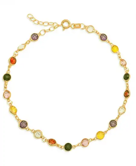 Gümüş Gold Renkli Taşlı Kadın Halhal