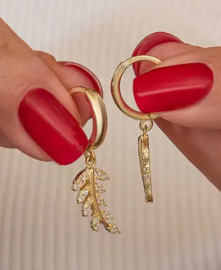 Gümüş Gold Sallantılı Başak Kadın Küpe