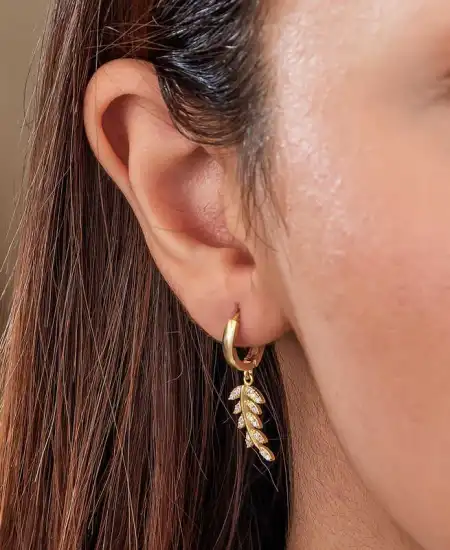 Gümüş Gold Sallantılı Başak Kadın Küpe