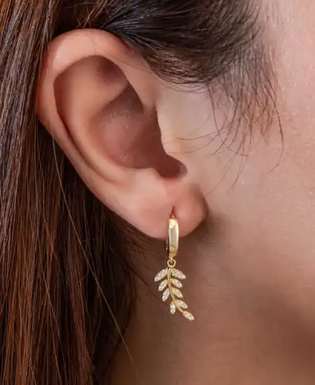 Gümüş Gold Sallantılı Başak Kadın Küpe