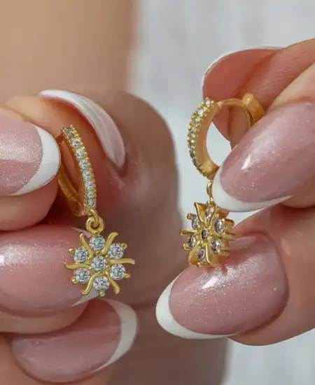 Gümüş Gold Sallantılı Güneş Kadın Küpe