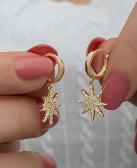 Gümüş Gold Sallantılı Kutup Yıldızı Kadın Küpe