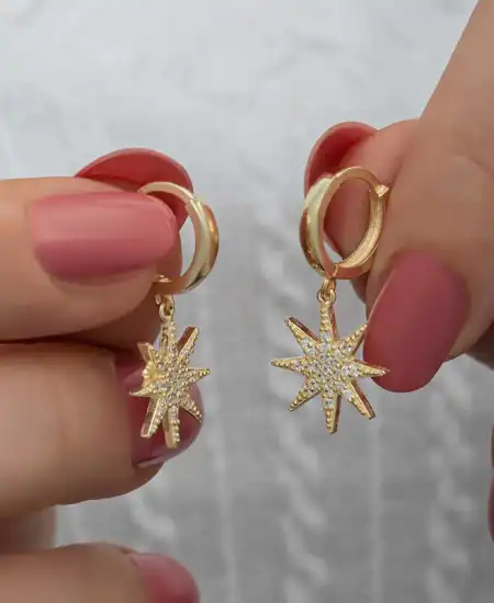 Gümüş Gold Sallantılı Kutup Yıldızı Kadın Küpe