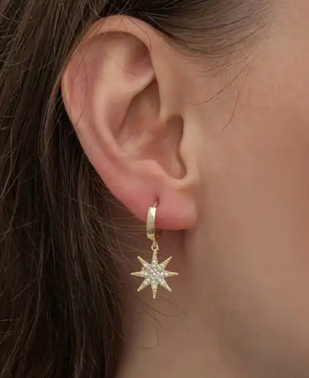 Gümüş Gold Sallantılı Kutup Yıldızı Kadın Küpe