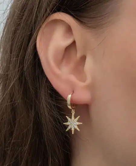 Gümüş Gold Sallantılı Kutup Yıldızı Kadın Küpe