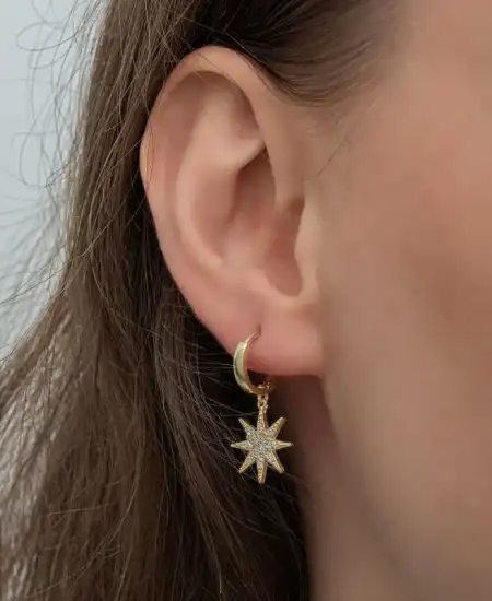 Gümüş Gold Sallantılı Kutup Yıldızı Kadın Küpe