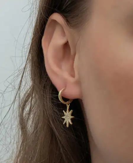 Gümüş Gold Sallantılı Kutup Yıldızı Kadın Küpe