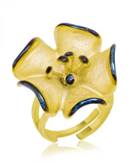 Gümüş Gold Sarı Çiçek Bayan Yüzük