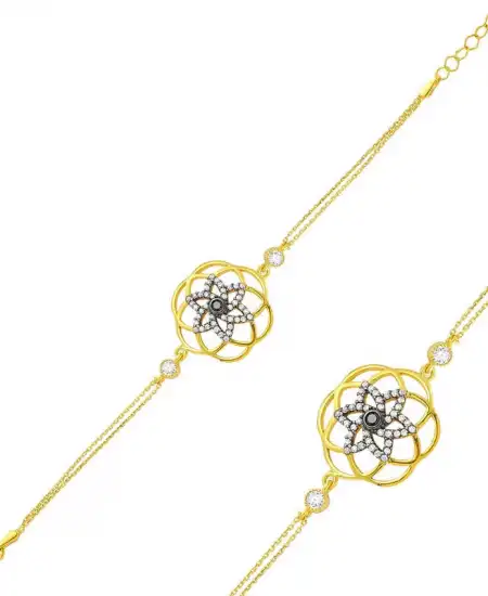 Gümüş Gold Sarı Yaşam Çiçeği Bayan Bileklik