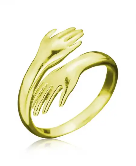 Gümüş Gold Sarılan Eller Yüzük