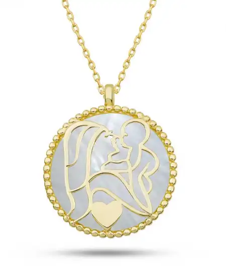 Gümüş Gold Sedef Taşlı Anne Çocuk Sevgisi Kolye