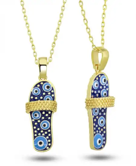 Gümüş Gold Şerit Terlik Kadın Kolye