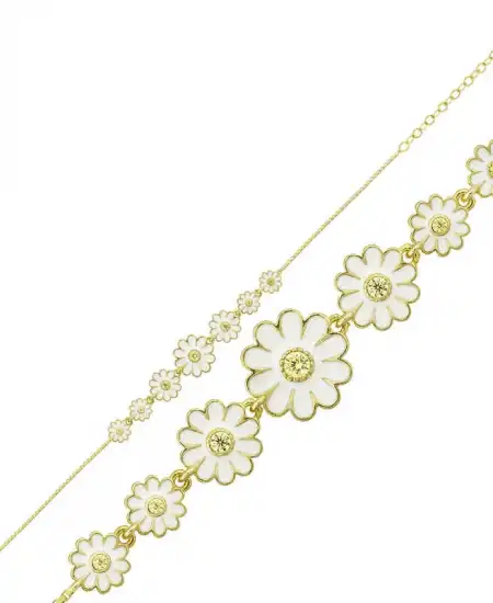 Gümüş Gold Sıralı Papatya Bayan Bileklik