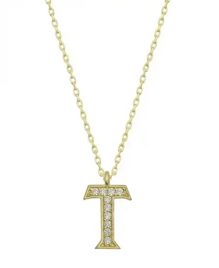 Gümüş Gold T Harfi Kadın Kolye