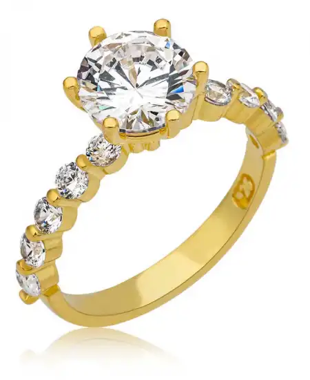 Gümüş Gold Tek Taş Kadın Yüzük