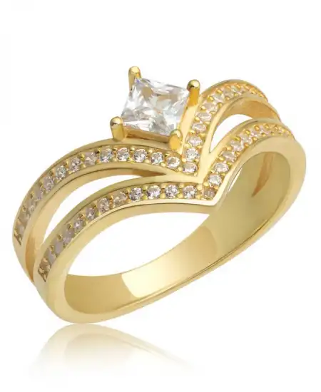 Gümüş Gold Tek Taş Kadın Yüzük