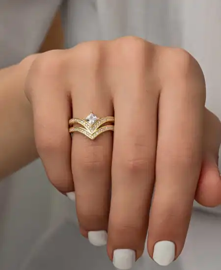 Gümüş Gold Tek Taş Kadın Yüzük