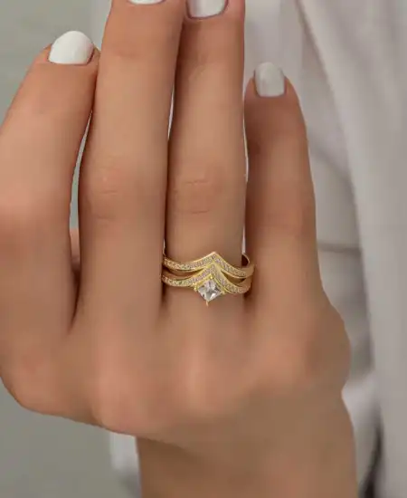 Gümüş Gold Tek Taş Kadın Yüzük