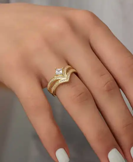 Gümüş Gold Tek Taş Kadın Yüzük