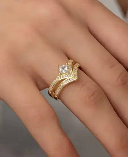 Gümüş Gold Tek Taş Kadın Yüzük